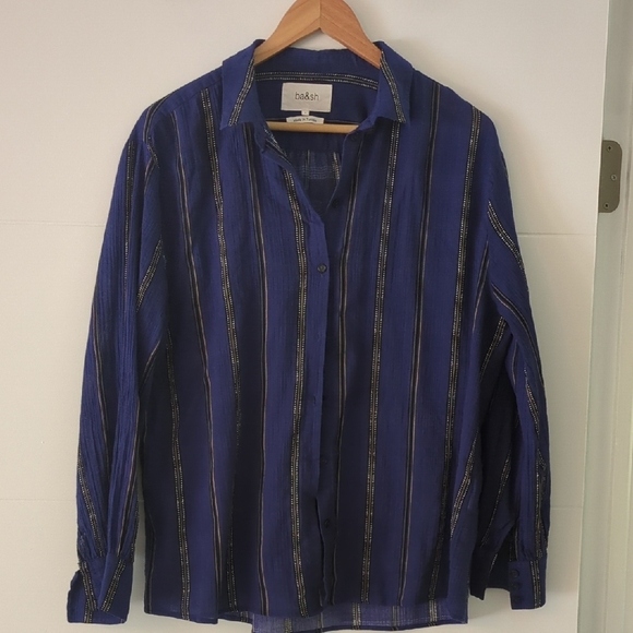 Ba&sh Purple Blue Striped Button Down Lightweight Preppy Shirt Career Office L - Picture 1 of 6